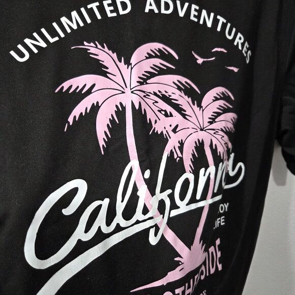 Shein Mens California & Palm Trees Graphic Black T-Shirt Size S - Picture 2 of 7